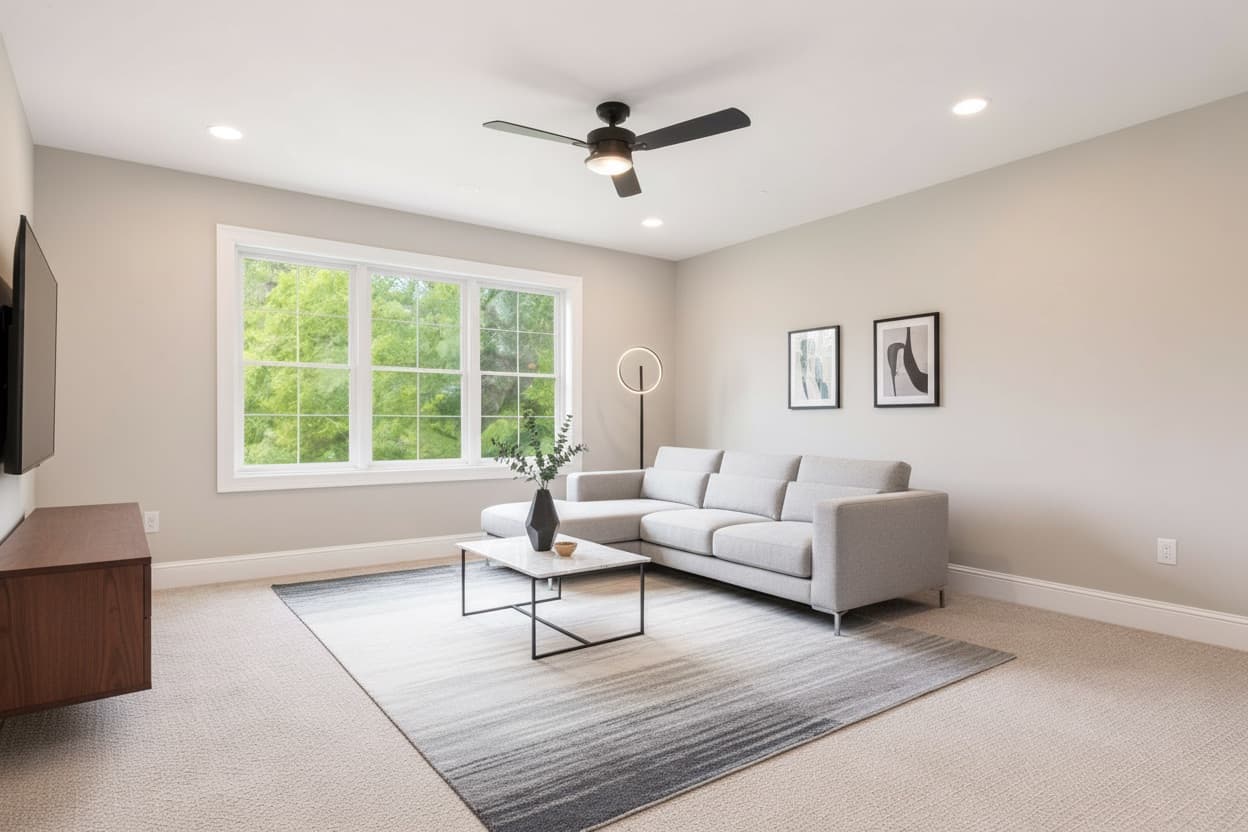 Vacant living room after AI staging