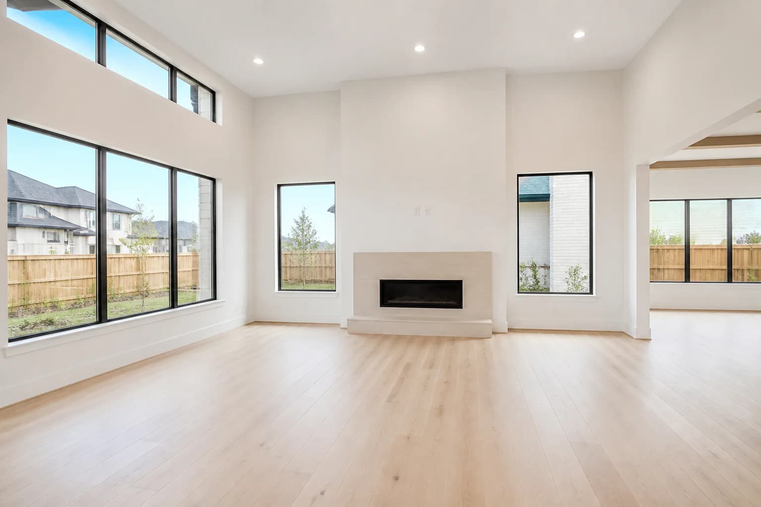 AI-generated demonstration of an unfurnished new-construction great room