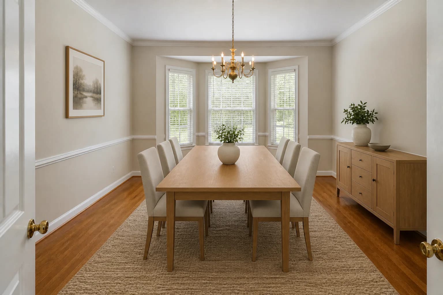 AI-generated demonstration of the same dining room with an updated virtual furniture concept