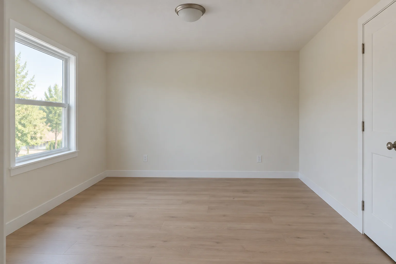 Fictional AI-generated empty bedroom used as the input to a recorded StagingGPT demonstration